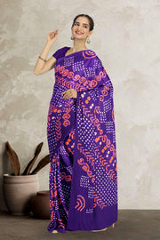 Purple Bandhani Mulmul Cotton Saree 10075491