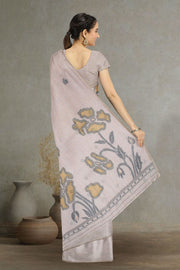 Beige Handloom Jamdani Linen Saree 10074666