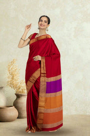 Red Maheshwari Silk Cotton Saree 10075242