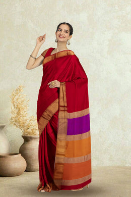 Red Maheshwari Silk Cotton Saree 10075242