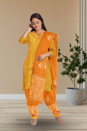 Yellow Batik Printed 3-Piece Salwar Suit Material 10076004