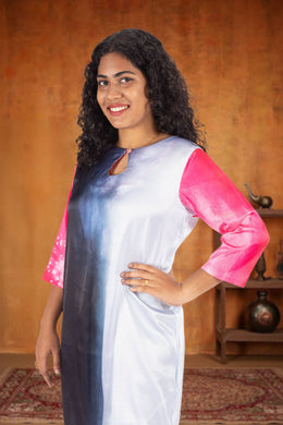 Black Printed Vegan Charmeuse Silk Dress 10073751