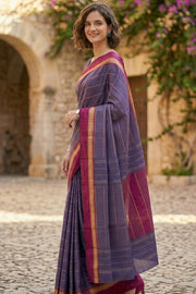 Blue Vegan Silk Kanjivaram Saree With Stripes Design 10076333