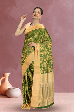 Green Chanderi Jaal Design Silk Saree 10075388