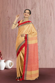 Beige Shantipur Tant Bengal Cotton Saree 10074970