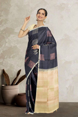 Navy Blue Handloom Kanjivaram Soft Silk Saree 10066270