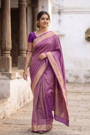 Twilight Violet Mysore Crepe Silk Saree With Brocade Design And Zari Border 10076661