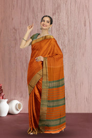 Orange Maheshwari Silk Cotton Saree 10075245