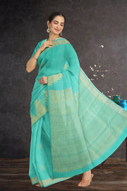 Minty Blue Ettukol Kanjivaram Silk Saree 10075647