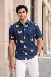 Blue Half Sleeve Ajrakh Printed Cotton Mens Shirt 10076834
