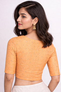Orange Aari Embroidered Chanderi Silk Cotton Blouse 10068926