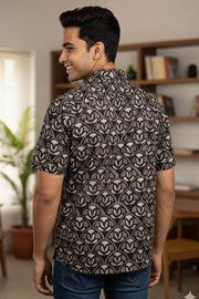 Black Half Sleeve Jahota Printed Cotton Mens Shirt 10076224