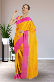 Yellow Chanderi Printed Silk Cotton Saree 10075364