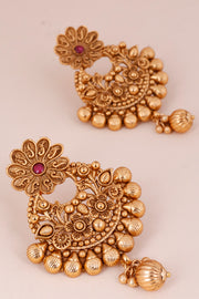 Gold Plated Chandbali Earring With Floral Motif