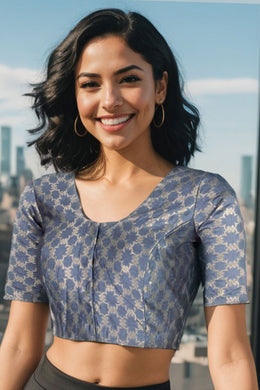 Grey Banarasi Chiniya Silk Blouse 10075005