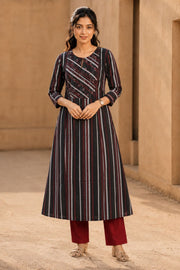 Black Hand Embroidered Cotton Kurta 10077632