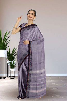 Mauve Handloom Chettinad Cotton Saree Without Blouse 10075163