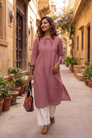 Dusty Pink Handcrafted Slub Cotton Kurta 10077431