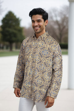 Green Full Sleeve Ajrakh Printed Cotton Mens Shirt 10071166