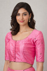 Pink Aari Embroidered Raw Silk Blouse 10066511