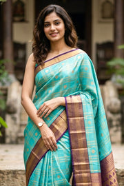 Blue Kanjivaram Vegan Silk Saree 10076043
