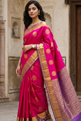 Magenta Kanjivaram Vegan Silk Saree with Contrast Pallu 10073887