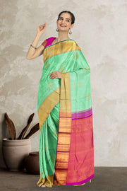 Aquamarine Green Pure Zari Jacquard Kanjivaram Silk Saree 10063078
