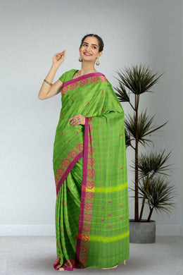 Green Handloom Chettinad Cotton Saree Without Blouse 10075120