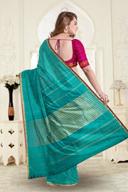Teal Blue Kanjivaram Silk Saree with Checks Design 10075530