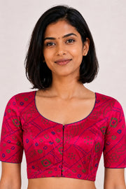 Magenta Ajrakh Printed Mashru Blouse 10069601