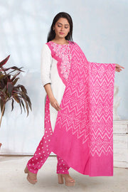 Pink Bandhani Mirror Work 3 - Piece Salwar Suit Material 10075481