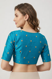 Cyan Blue Aari Embroidered Raw Silk Blouse 10066510