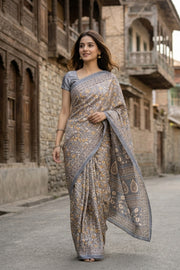 Grey Kani Printed Silk Saree 10077869