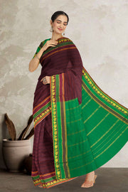 Kanjivaram Vegan Viscose Silk Saree Berry Chocolate Color and Traditional Design 10075540