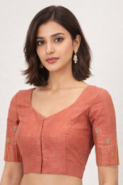 Dusky Pink Hand Embroidered Tussar Silk Blouse 10066116