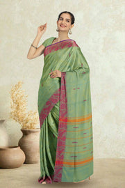 Green Handloom Chettinad Cotton Saree 10075086