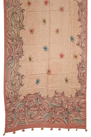 Beige Printed Semi Tussar Silk Saree with Leafy Borders 10077979