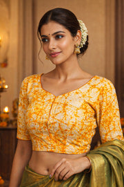 Amber Honey Yellow Batik Cotton Blouse 10076549
