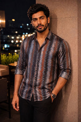 Multicolor Full Sleeve Jahota Print Modal Silk Mens Shirt 10074383