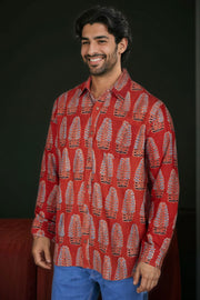 Red Full Sleeve Ajrakh Printed Cotton Mens Shirt 10071165