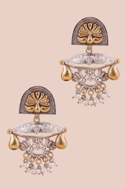 Oxidised Earring With Peacock Motif