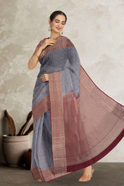  Solid Gray Kanjivaram Vegan Silk Saree 10075589
