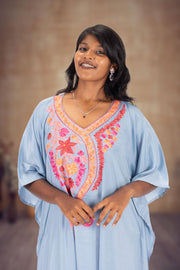 Blue Sozni Embroidered Crepe Silk Kaftan 10064732