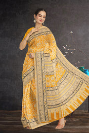 Yellow Kashmiri Printed Silk Saree 10075993
