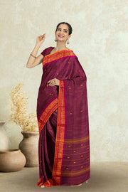 Maroon Handloom Chettinad Cotton Saree Without Blouse 10075177