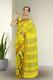Yellow Bengal Handwoven Jamdani Style Cotton Saree 10075355