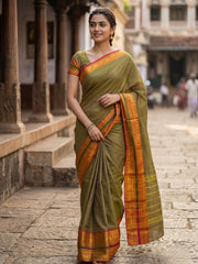 Leaf Green Handloom Chettinad Cotton Saree 10077348