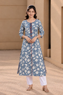 Blue Hand Block Printed Cotton Printed Kurta 10077681