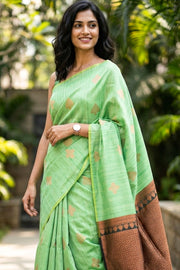 Mint Green Kanjivaram Vegan Silk Saree 10074643