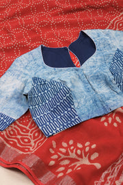 Blue Indigo Dabu Printed Cotton Blouse 10068122